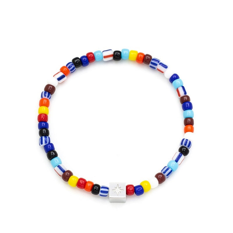 Samie Noah armbånd i rustfrit stål med multifarvede glasperler og ferskvandsperler 17–19 cm fra SAMIE.